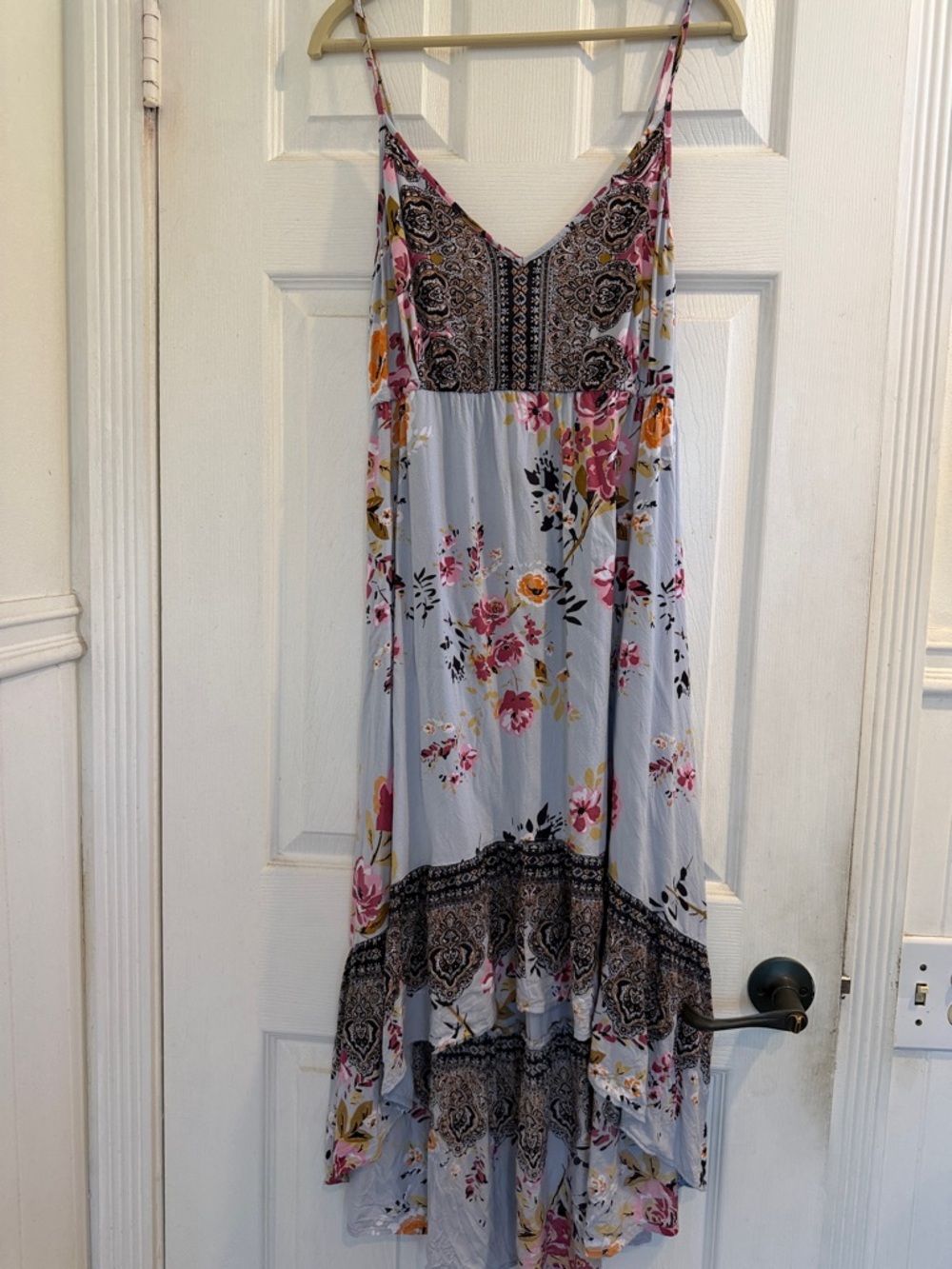 Angie Light Blue Floral High-Low Spaghetti Strap Dress